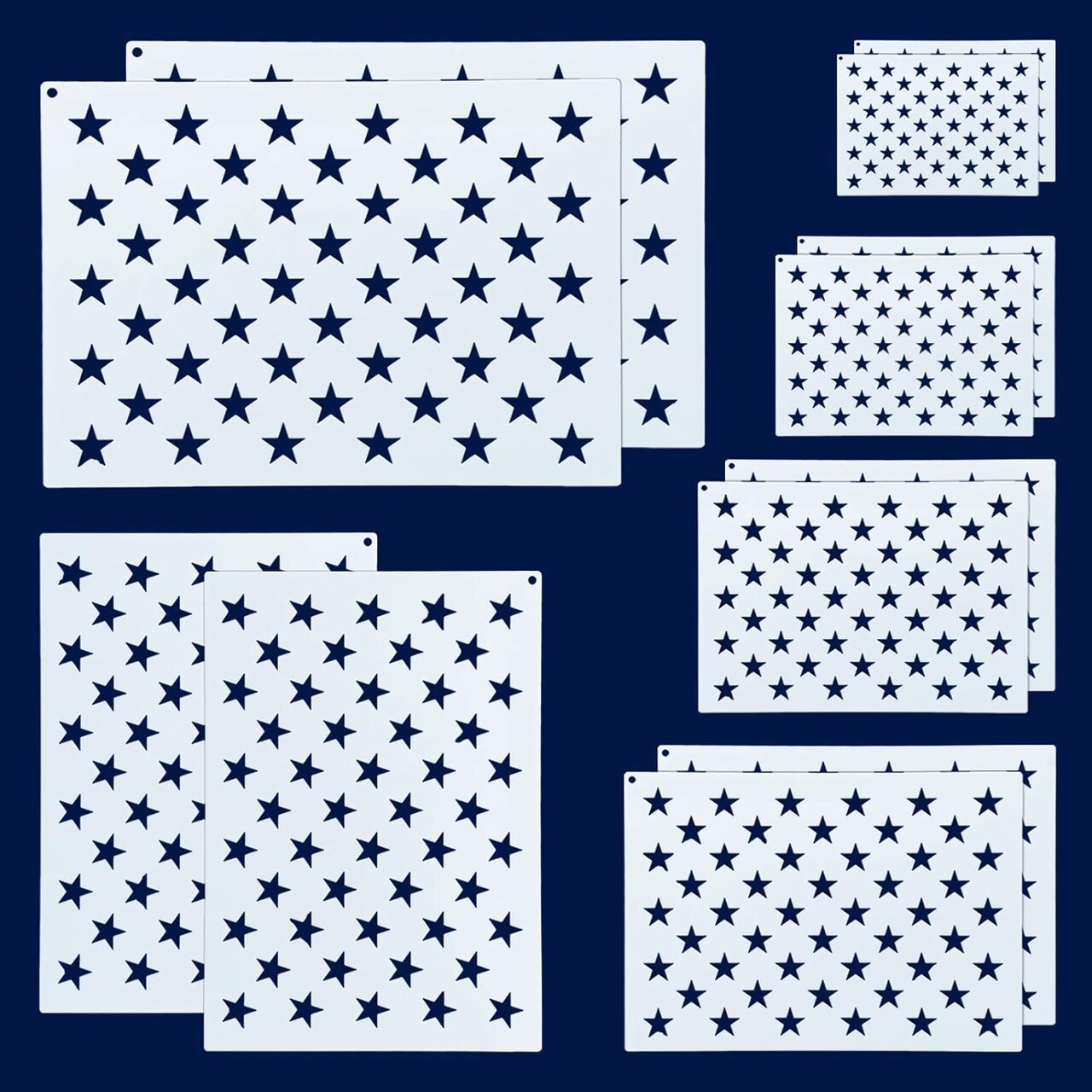 Patriotic Stencils - 12 Pieces American Flag 50 Star Stencil Templates (6 Sizes)